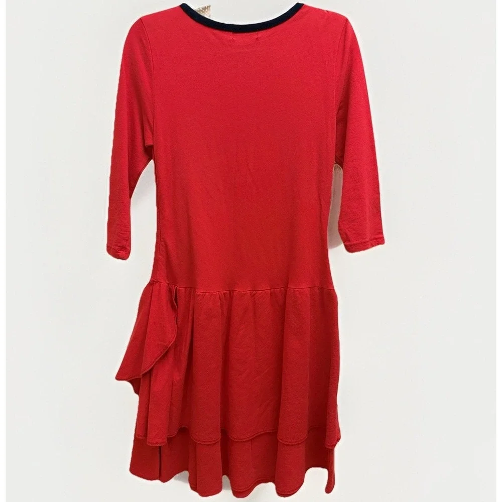 Ralph Lauren S‎ Dress 100% Cotton Boatneck Drop Waist Red Nautical Coastal 90s